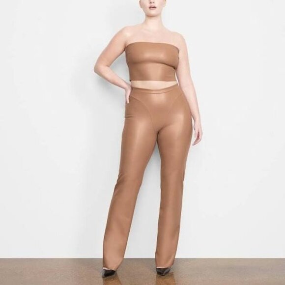 SKIMS Faux Leather Tube Top + Boot Cut Pant Set Sienna 3X - Picture 1 of 16
